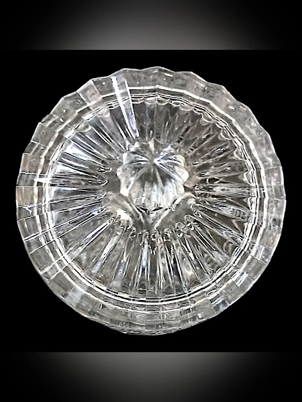 Vintage Crystal Biscuit Jar Candy 6” Lidded Vanity Canister Starburst Glass